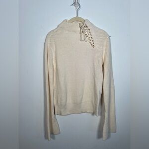 7 For All Mankind Lace-Up Mock Neck Knit Sweater - Cream - Size XS